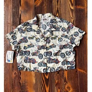 Art Of Eddy Y By Reyn Spooner Vintage NWT Cropped Button Up Motorcycle Print